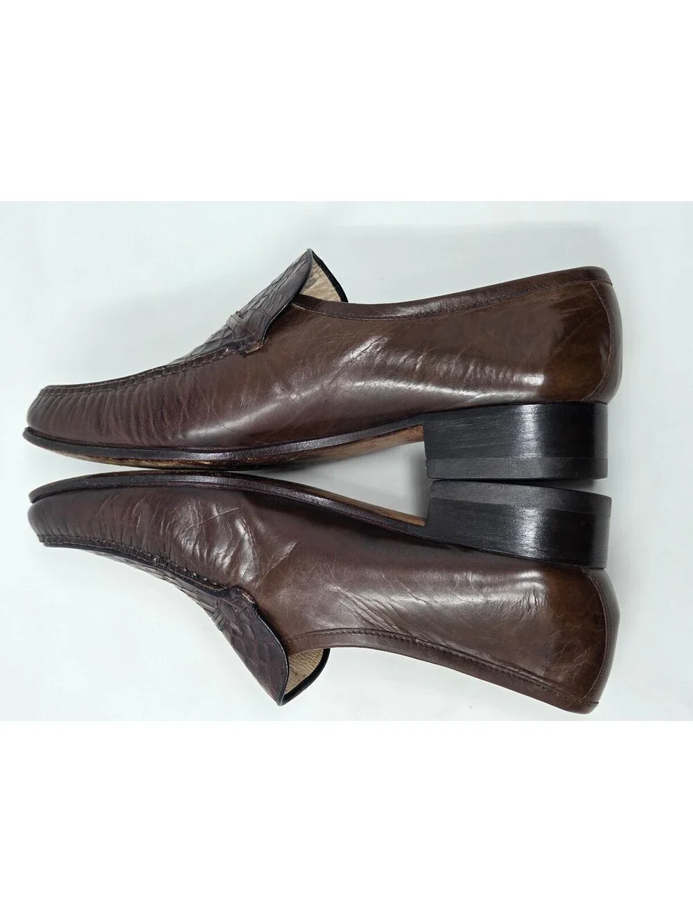 Bally Franco 2 Brown Leather Loafers Snake Skin Mens 7 Wide